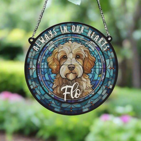 Cavapoo Brown & White Memorial Stained Glass Effect Suncatcher